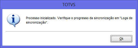 Mensagem que indica que o processo de sincronização começou