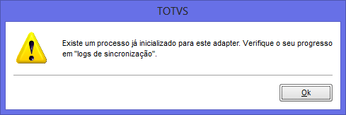 Mensagem indicando que já existe sincronização em execução para o adapter em questão