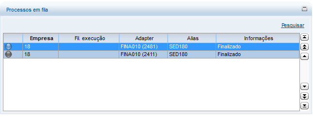 Grid dos processos na fila