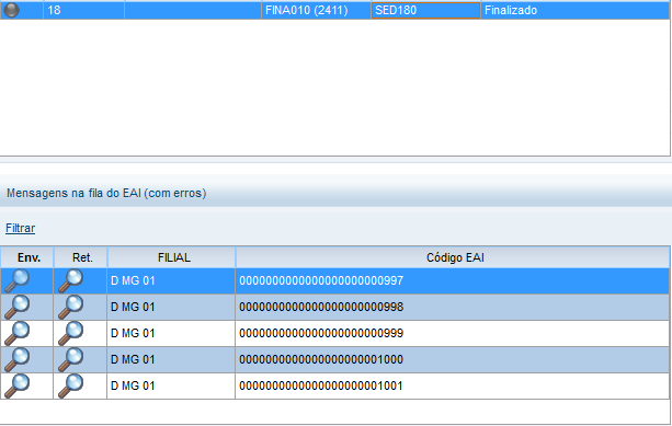 Grid de mensagens com erro no EAI